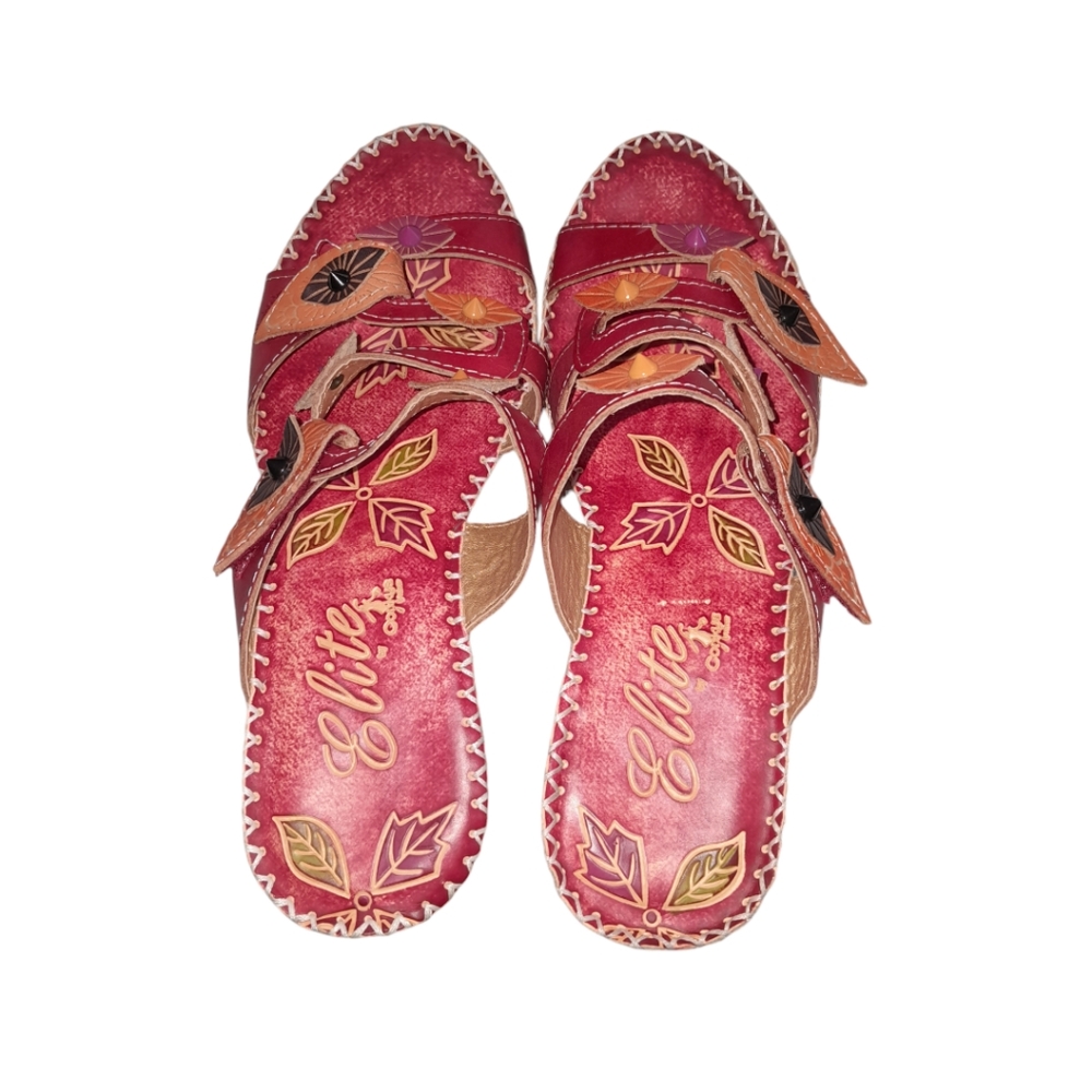 Elite red slight wedge sandals size 10